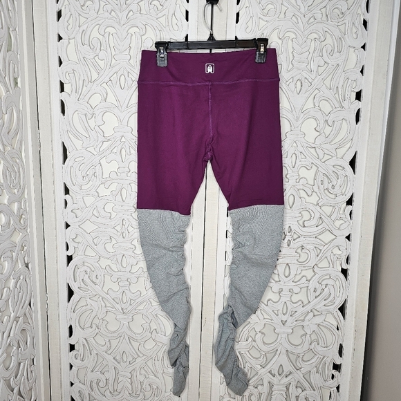 Namastetics Ballet Wrap Leggings Fuchia Gray Size L High Rise Scrunch Yoga Dance - Picture 3 of 9